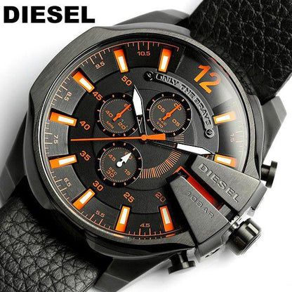 Diesel DZ4291 Mega Chief Chronograph Men's Watch – Black Dial & Black Leather Strap