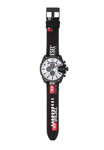 Diesel DZ4512 Mega Chief Chronograph Men's Watch – Silver Dial & Black Leather Strap