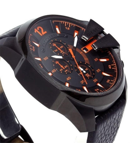 Diesel DZ4291 Mega Chief Chronograph Men's Watch – Black Dial & Black Leather Strap