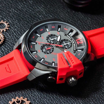 Diesel DZ4427 Mega Chief Chronograph Men's Watch – Black Dial & Red Silicone Strap
