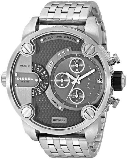 Diesel DZ7259 Little Daddy Chronograph Men's Watch – Black Dial & Silver Stainless Steel Strap