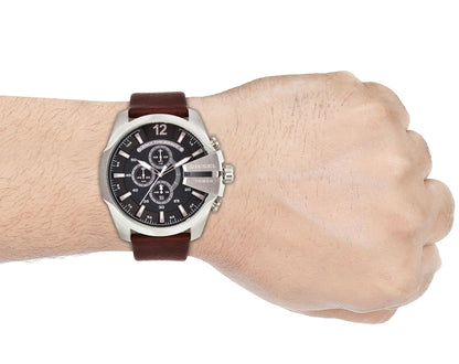 Diesel DZ4290 Mega Chief Chronograph Men's Watch – Black Dial & Brown Leather Strap