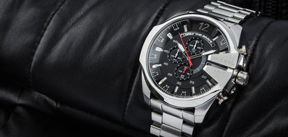 Diesel DZ4308 Mega Chief Chronograph Men's Watch – Black Dial & Silver Stainless Steel Strap