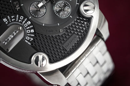 Diesel DZ7259 Little Daddy Chronograph Men's Watch – Black Dial & Silver Stainless Steel Strap