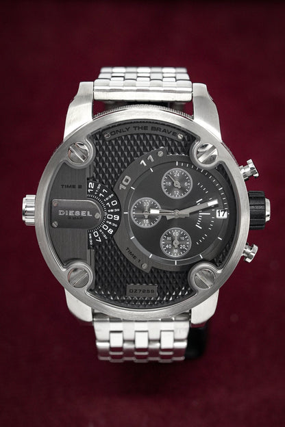 Diesel DZ7259 Little Daddy Chronograph Men's Watch – Black Dial & Silver Stainless Steel Strap