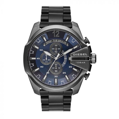 Diesel DZ4329 Mega Chief Chronograph Men's Watch – Blue Dial & Black Stainless Steel Strap