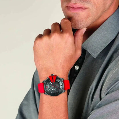 Diesel DZ4427 Mega Chief Chronograph Men's Watch – Black Dial & Red Silicone Strap