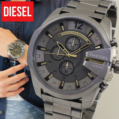Diesel DZ4466 Mega Chief Chronograph Men's Watch – Grey Dial & Grey Stainless Steel Strap