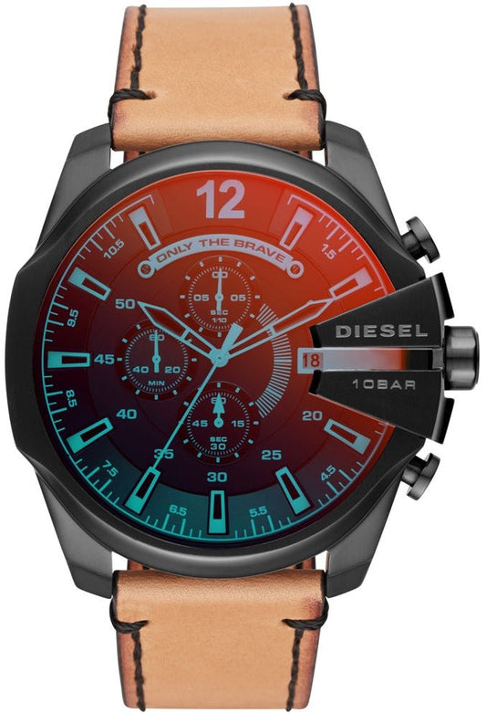 Diesel DZ4476 Mega Chief Chronograph Men's Watch – Black Dial & Brown Leather Strap