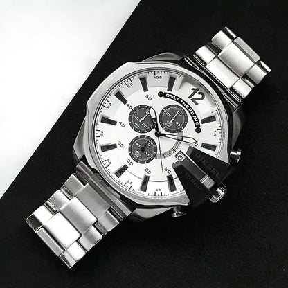 Diesel DZ4501 Mega Chief Chronograph Men's Watch – Silver Dial & Silver Stainless Steel Strap