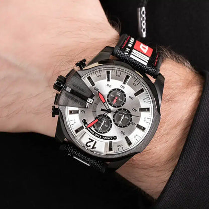 Diesel DZ4512 Mega Chief Chronograph Men's Watch – Silver Dial & Black Leather Strap