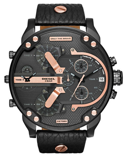 Diesel DZ7350 Mr. Daddy 2.0 Chronograph Men's Watch – Black Dial & Black Leather Strap