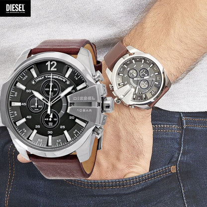 Diesel DZ4290 Mega Chief Chronograph Men's Watch – Black Dial & Brown Leather Strap