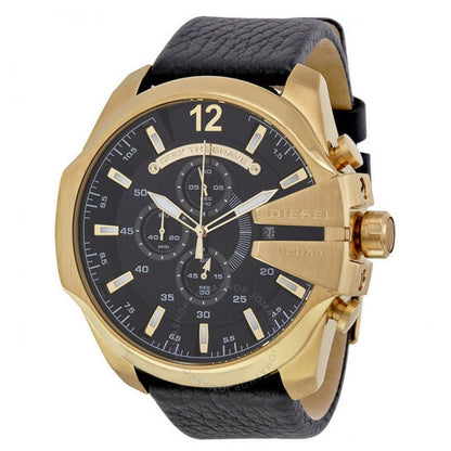 Diesel DZ4344 Mega Chief Chronograph Men's Watch – Black Dial & Black Leather Strap