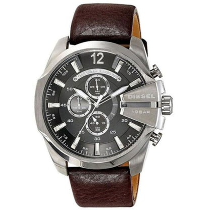 Diesel DZ4290 Mega Chief Chronograph Men's Watch – Black Dial & Brown Leather Strap