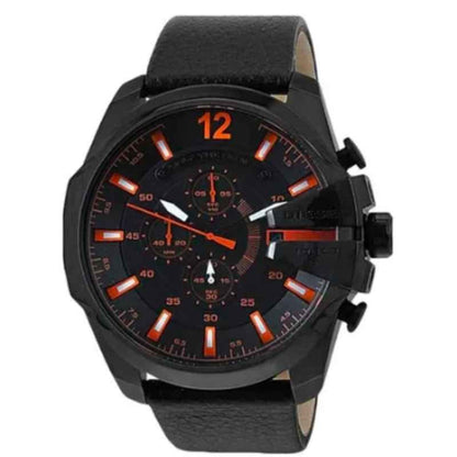 Diesel DZ4291 Mega Chief Chronograph Men's Watch – Black Dial & Black Leather Strap