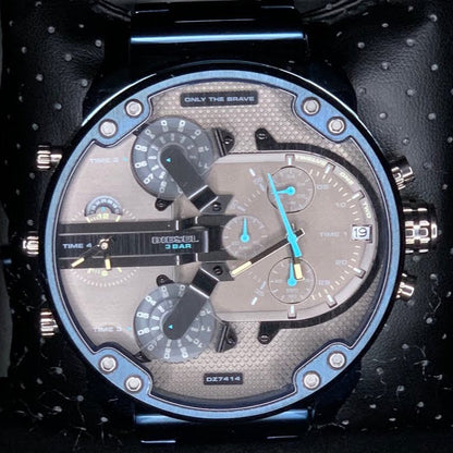 Diesel DZ7414 Daddy 2.0 Chronograph Men's Watch – Grey Dial & Blue Stainless Steel Strap
