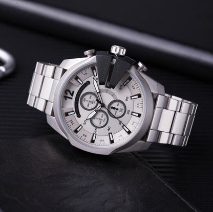 Diesel DZ4501 Mega Chief Chronograph Men's Watch – Silver Dial & Silver Stainless Steel Strap