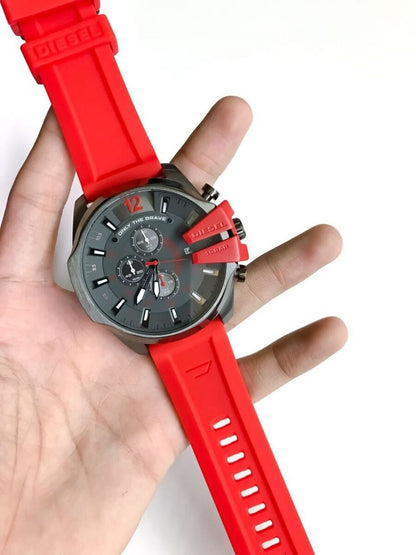 Diesel DZ4427 Mega Chief Chronograph Men's Watch – Black Dial & Red Silicone Strap