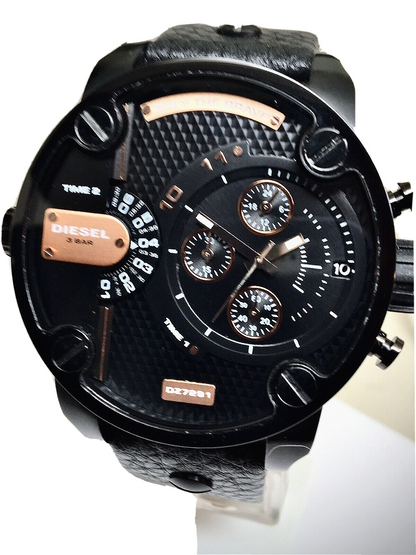 Diesel DZ7291 Little Daddy Chronograph Men's Watch – Black Dial & Black Leather Strap