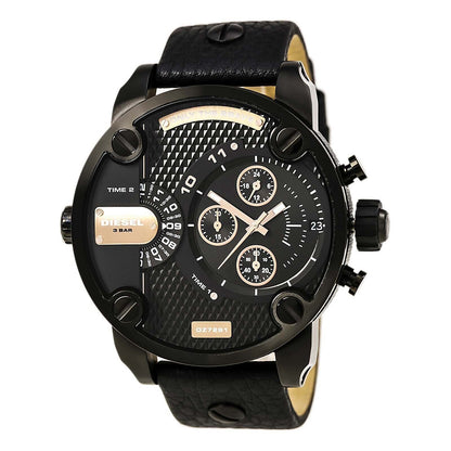 Diesel DZ7291 Little Daddy Chronograph Men's Watch – Black Dial & Black Leather Strap