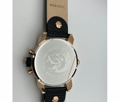 Diesel DZ7282 Little Daddy Men's Watch – Black & Gold Dial & Black Leather Strap