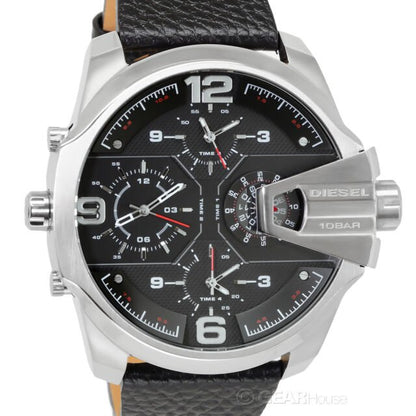 Diesel DZ7376 Uber Chief Oversized 4-Time Men's Watch – Black Dial & Black Leather Strap