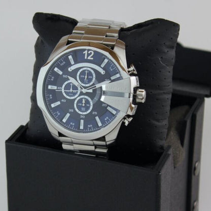 Diesel DZ4417 Mega Chief Chronograph Men's Watch – Blue Dial & Silver Stainless Steel Strap