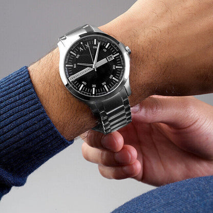 Armani Exchange Hampton AX2103 Men's Chronograph Watch – Black Dial with Silver-Tone Stainless Steel Strap